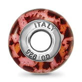 Sterling Silver 925 Glass Bead with Pink & Brown Glitter Overlay Elegant